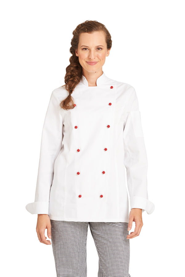 Leiber 08/572 Damen Kochjacke Langarm, weiss, 100 % Baumwolle