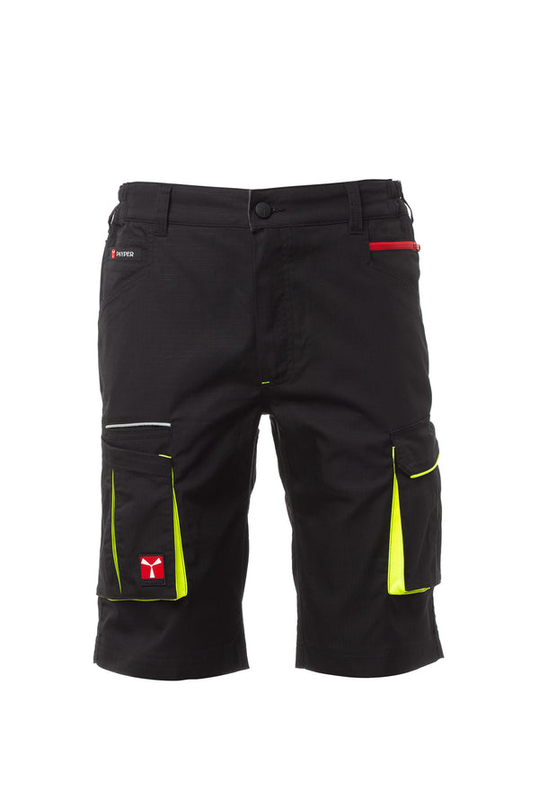 PAYPER Shorts NEXT400 Rippstop-Stretch schwarz mit gelben Einsätzen