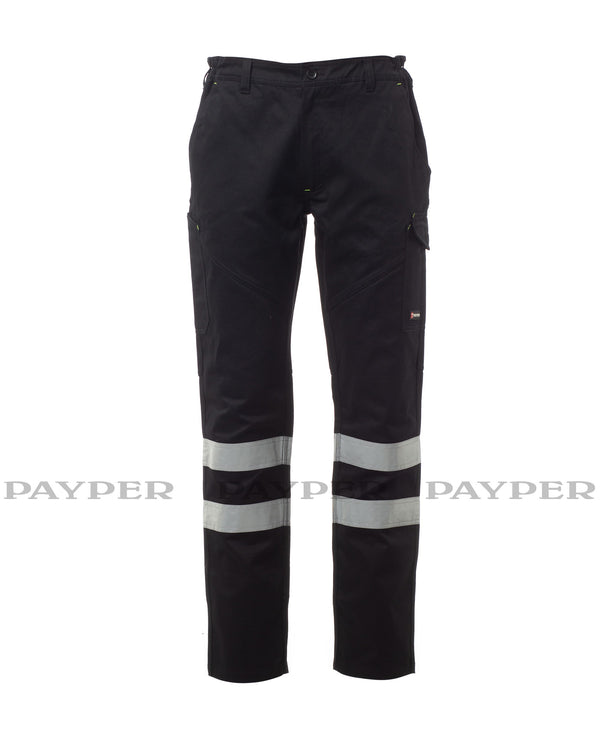 PAYPER Bundhose WORKER REFLEX Schwarz Arbeitshose mit Reflexstriefen 100 % Baumwolle